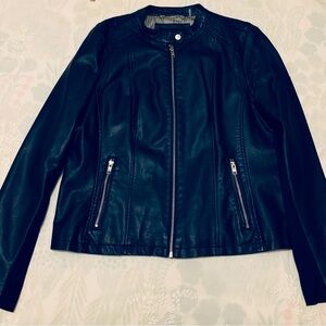 Black Rivet Women’s Navy Blue Moto Jacket, XXL, Full Zip, Faux Leather, Lined